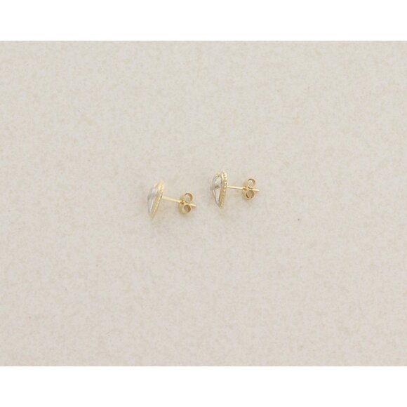 14k Yellow Gold & White Gold Heart Cross Earrings Stud Post 1/4" Round - Picture 6 of 9
